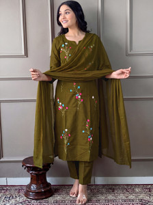 C4A Embroidered Kurta, Trouser/Pant & Dupatta Set