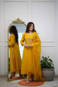 KOTRONS Embroidered Kurta, Salwar & Dupatta Set