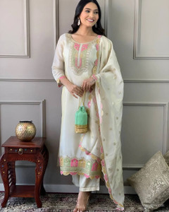 Mk enterprise Embroidered Kurta, Salwar & Dupatta Set