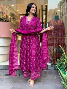 Bairaj Printed Kurta, Palazzo & Dupatta Set