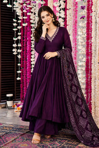 RUTABO Embroidered Anarkali Kurta, Bottom & Dupatta Set