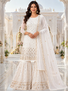 TUHIRAAJ Embroidered Kurta, Sharara & Dupatta Set