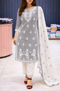 Dikey Embroidered Kurta, Trouser/Pant & Dupatta Set