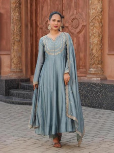 PRISTINO Embroidered Kurta, Trouser/Pant & Dupatta Set