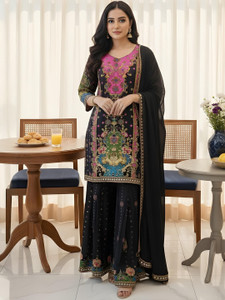 DHVIJAFAHION Embellished Kurta, Sharara & Dupatta Set