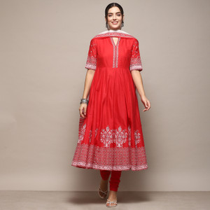 BIBA Printed Anarkali Kurta, Bottom & Dupatta Set