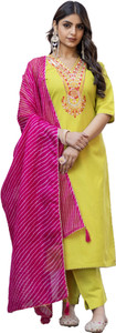FAIRYPINK Embroidered Kurta, Trouser/Pant & Dupatta Set