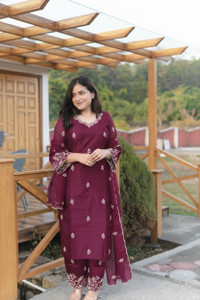 FANCIFLAIR Embroidered Kurta, Trouser/Pant & Dupatta Set