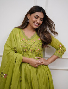 SI and KU Fabrics Embroidered Anarkali Kurta, Bottom & Dupatta Set