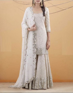 TUHIRAAJ Embroidered Kurta, Sharara & Dupatta Set