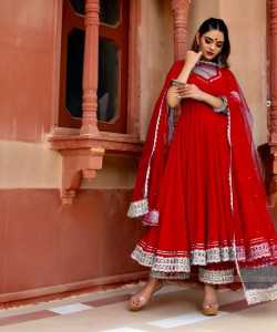 kumar creation Embroidered Anarkali Kurta, Bottom & Dupatta Set