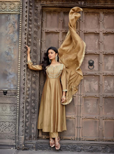 OMICRON FAB Embroidered Anarkali Kurta, Bottom & Dupatta Set