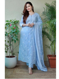 G Bluxe Embroidered Kurta, Trouser/Pant & Dupatta Set