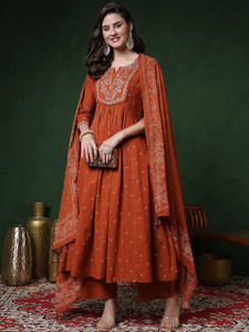 Pehnura Embroidered Anarkali Kurta, Bottom & Dupatta Set