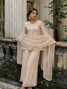 RUTABO Embroidered Kurta, Palazzo & Dupatta Set