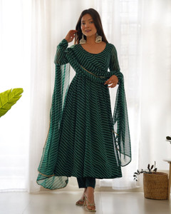 Tasrika Striped Anarkali Kurta, Bottom & Dupatta Set