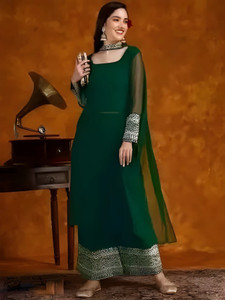SB EXIM Embroidered Kurta, Palazzo & Dupatta Set