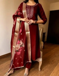 Wearpeach Embroidered Kurta, Trouser/Pant & Dupatta Set