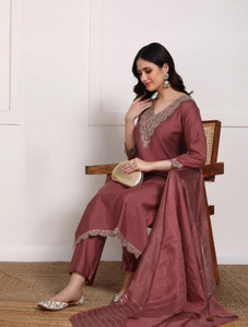 New Ethnic 4 You Embroidered Kurta, Salwar & Dupatta Set