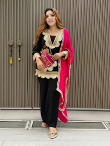 LIMBUDI CREATION Embroidered Kurta, Palazzo & Dupatta Set