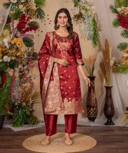 BROYAAR SHOP Woven Kurta, Trouser/Pant & Dupatta Set