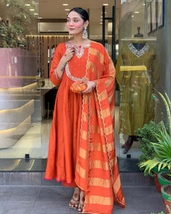 Sanila Embroidered, Embellished Kurta, Trouser/Pant & Dupatta Set