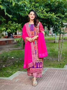 DHVIJA FASHION Printed, Self Design Kurta, Palazzo & Dupatta Set