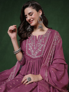 Pehnura Embroidered Anarkali Kurta, Bottom & Dupatta Set