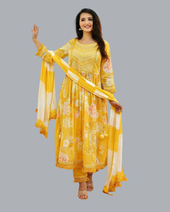 Kurtinic Embroidered, Printed Kurta, Palazzo & Dupatta Set