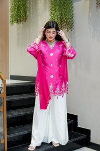 Wtune Embroidered Kurta, Palazzo & Dupatta Set
