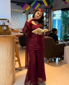 JPROCK Solid Kurta, Palazzo & Dupatta Set
