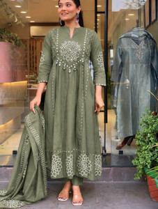 ALLEN WEAVE Printed Anarkali Kurta, Bottom & Dupatta Set