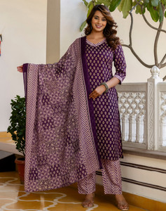 Tasrika Printed, Embellished Kurta, Salwar & Dupatta Set