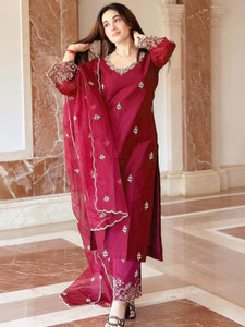 FANCIFLAIR Embroidered Anarkali Kurta, Bottom & Dupatta Set