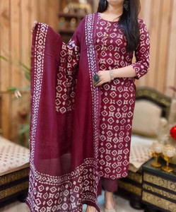Oumad Floral Print Kurta, Palazzo & Dupatta Set