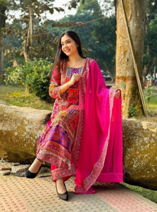 HBJ FASHION Printed Kurta, Palazzo & Dupatta Set