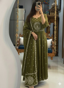 Earthliva Embroidered Anarkali Kurta, Bottom & Dupatta Set
