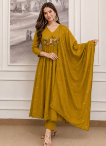 RUTABO Embroidered Anarkali Kurta, Bottom & Dupatta Set