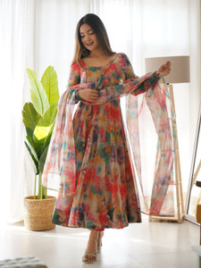 Pushti Creation Printed Anarkali Kurta, Bottom & Dupatta Set
