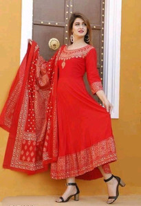 Bruno Self Design Anarkali Kurta, Bottom & Dupatta Set