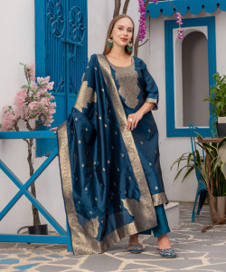 TWIKA Embellished, Self Design, Woven Kurta, Trouser/Pant & Dupatta Set