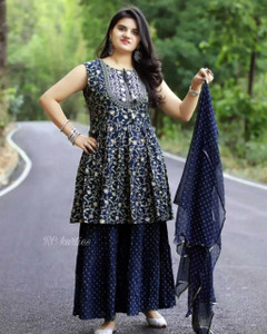 Rachuri Embroidered Kurta, Sharara & Dupatta Set
