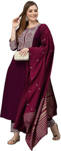 CLAVINET Solid Kurta, Trouser/Pant & Dupatta Set
