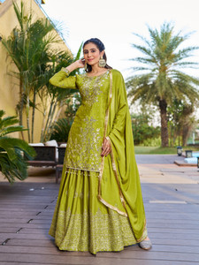 Skyliner Embroidered Anarkali Kurta, Bottom & Dupatta Set