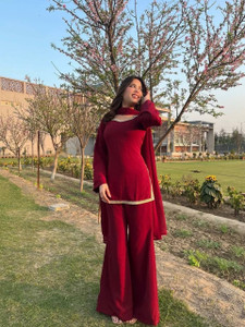 SHARARA CREATION Solid Kurta, Sharara & Dupatta Set