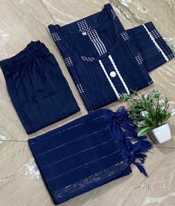 alliance collection Striped, Woven, Self Design, Solid Kurta, Trouser/Pant & Dupatta Set