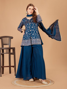 जॉमेंटिक फैशन एम्ब्रॉइडरेड कुर्ता, पलाज़ो और दुपट्टा सेट