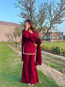 DISHWA Fashion Solid Kurta, Palazzo & Dupatta Set - Image 6