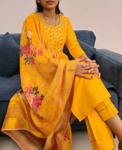 Lensya Embellished Anarkali Kurta, Bottom & Dupatta Set