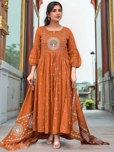 Pehnawabypathak Embroidered Anarkali Kurta, Bottom & Dupatta Set